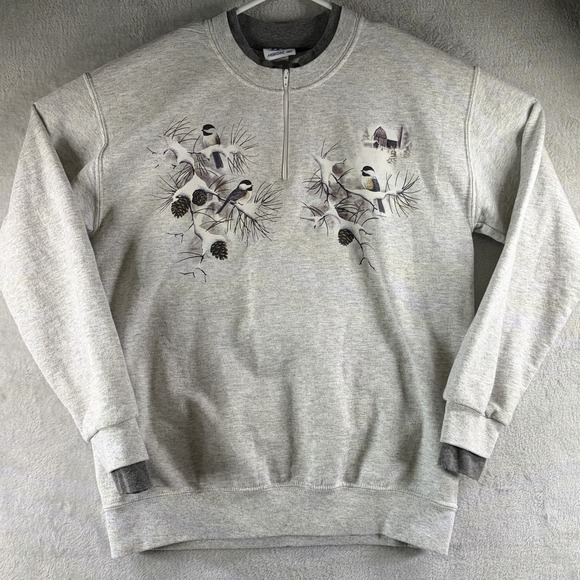 Fashions, Inc Tops - Vintage Chickadee Winter Farm Barn Pinecone 1/4 Zip Sweatshirt Womens Sz M
